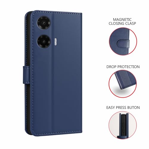 Image of AIBEX Shock Proof Flip Compatible for Motorola G35 5G Flip Cover Leather Finish | Inside TPU with Card Pockets | Wallet Stand | Complete Protection Flip Case Blue
