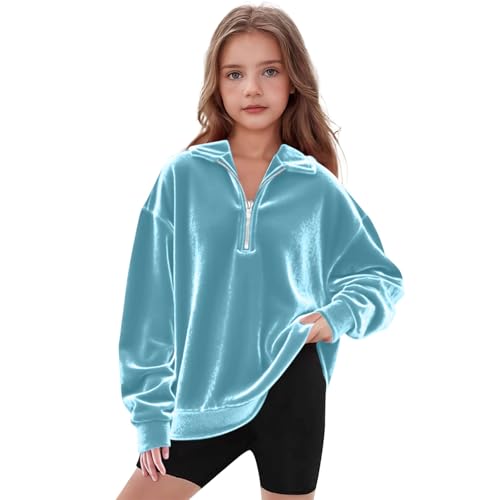 Girls Velour Sweatshirts Half Zip Long Sleeve Cute Preppy Tops Teen Trendy Oversized Pullover Fall Winter Clothes3
