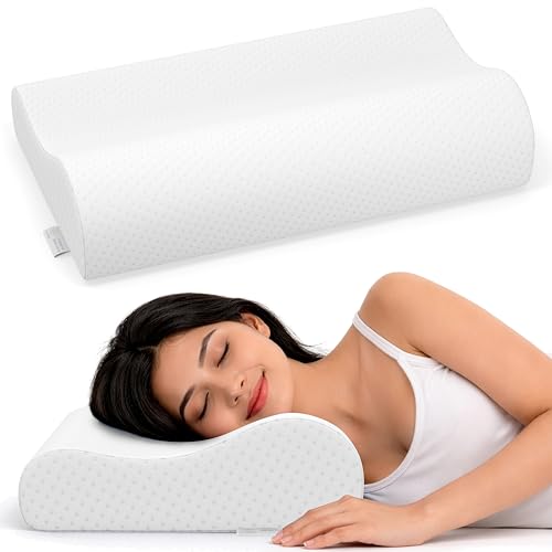 Image of MYARMOR Cervical Pillow for Neck Pain | Contour Design for Neck & Shoulder Pain Relief | Dual Height Ergonomic Support | 18 x 11 x 3.5 Inch | 2 Years Warranty | White Bamboo Cover - Pack of 1