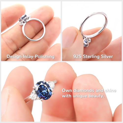 Moissanite Engagement Ring for Women,2.2CTTW Royal Blue VVS1 Clarity Wedding Ring,S925 Sterling Silver with 18K White Gold Plated Anniversary Promise Sapphire Ring for Her Size 4-93