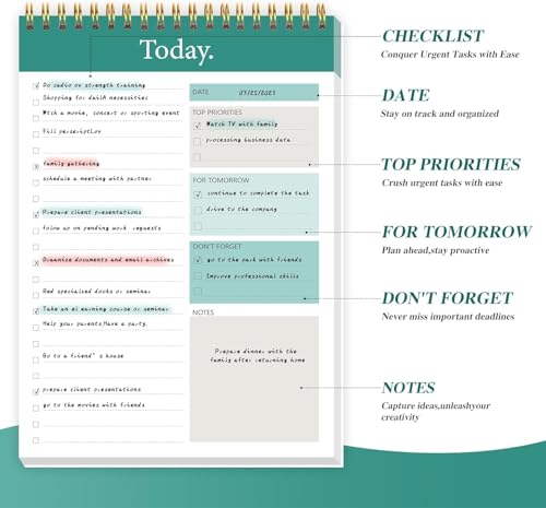 Image of To Do List Notepad 4pcs /Set, Daily Planner, 6.5 inch x 9.8 inch | Undated 52 Sheets, Double Spiral, Waterproof Cover, Checklist Notepad, Office School Oraganized