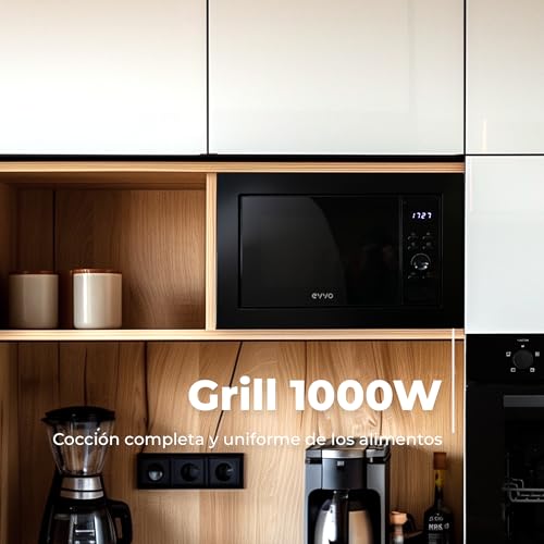 EVVO Microondas Integrable Mi35 Black - 25 Litros, Horno Microondas Multifunción, Función Grill, 1000W, Display Digital, Bloqueo Infantil y Temporizador de 60 Minutos, Negro - imagen 4