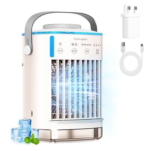 Ventilador de aire acondicionado portátil, mini enfriador evaporativo de 4 velocidades, tanque de 700 ml, luz nocturna de 7 colores, blanco, adecuado para oficinas, dormitorios, salas de estudio y