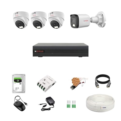 Image of CP Plus illumax 2.4MP 4 Channel DVR, 2.4MP 3 Dome & 1 Bullet Cameras [Color Night Vision + Built-in Audio MIC + SMART Dual Light + Motion Detection] + 1 TB HDD + 4 CH SMPS + CCTV Cable + BNC /DC