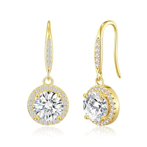 Philip Jones 18k Gold Plated Halo Drop Earrings Created with Zircondia® Crystals
