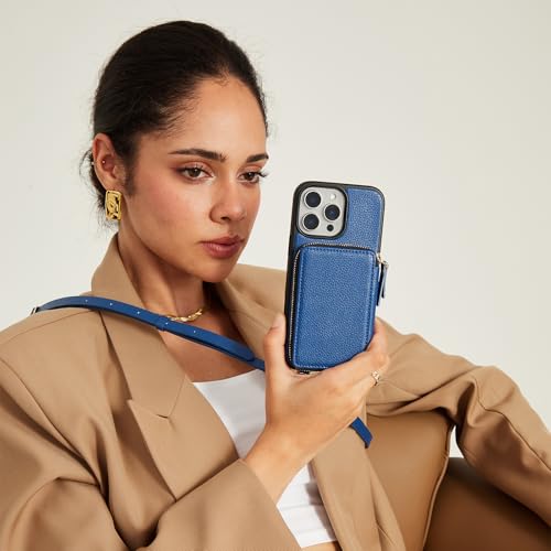 ZVE for iPhone 16 Pro Case Wallet, Card Holder Leather Phone Protective Handbag Flip Cover with Crossbody Strap for iPhone 16 Pro 6.3" Navy Blue by ZVE - Used condition - Image 8