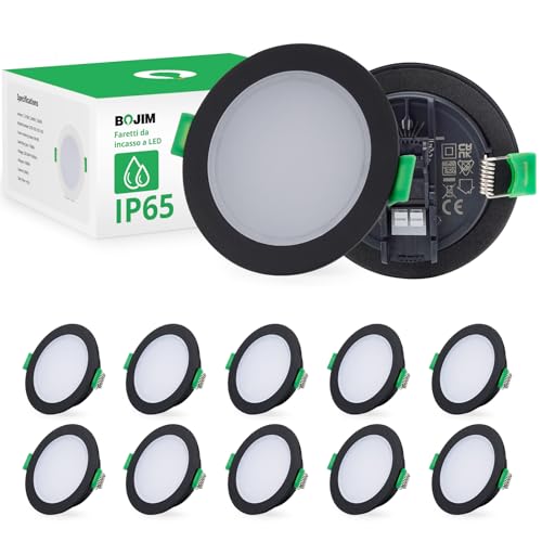 Bojim Faretti LED da Incasso per Cartongesso Nero IP65, 220V Luce Naturale 4000K, 5W, 68mm - 80mm, Faretti da Incasso per Bagno Cucina, 10 Pezzi