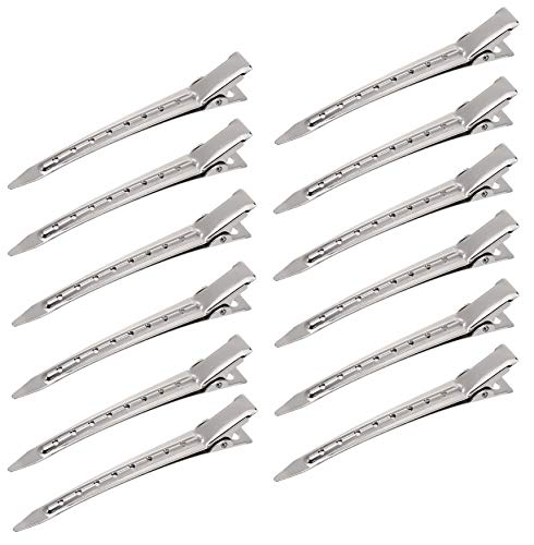 HH&LL 3.5 Inches Hair Clips Duckbill Clips Alligator Clips Silver Metal Styling Clips Pins for Sectioning and Curling by Hairdresser or Home DIY(12 Pack)