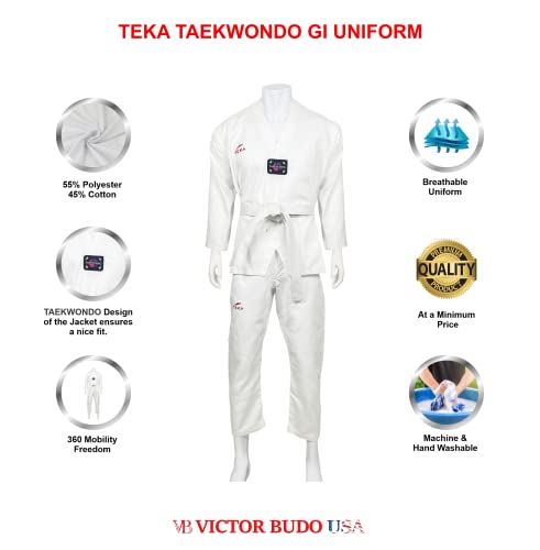 Victorbudo Usa Teka Taekwondo Uniform With Free Belt 7.5Oz Lightweight Martial Arts Training Competition Uniform Gi Size 6 #TOP1
