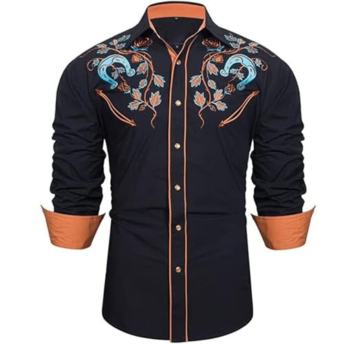 Chemise Cowboy Homme Western à Imprimé Vintage Chemise Homme Manches Longues Country Chemises Infroissable de Travail Décontracté Surchemise Slim Fit...