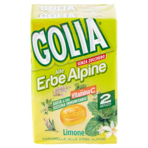 Golia Erbe Limone, Caramelle Dure Gusto Limone, con Vitamina C, Senza Zucchero, Confenzione da 2 da 49g