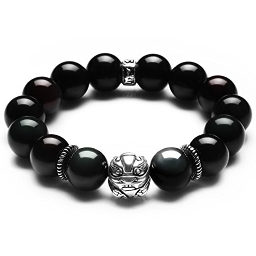 Merdia Ice Obsidian Stone Beaded Bracelet with Pixiu for Men 12MM