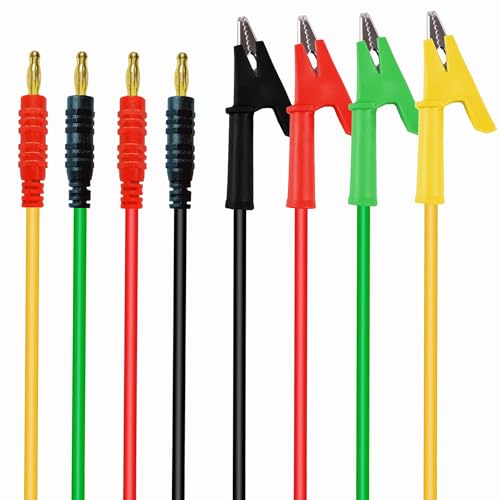 Image of 4mm Stackable Colorful Silicone Banana Plug to Alligator Clip Test Leads | 4-Piece Banana Plug to Alligator Clip Test Leads Multimeter Electrical Alligator Clips