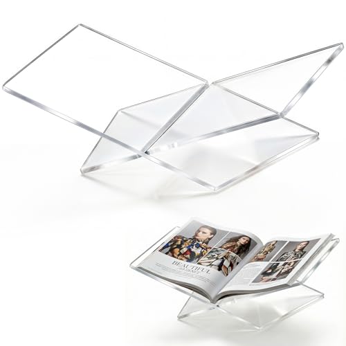 Acrylic Desktop Book Stand, Clear Angled Book Holder Display for Cookbooks, Magazines & Art Books, 12×7×5 in Slim Transparent Reading Stand for Desk & Coffee Table