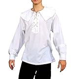 Material: 100% Baumwolle Dark Dreams Gothic Mittelalter LARP Landsknecht Musketier Hemd Gerard, Farbe:Weiss, Größe:M
