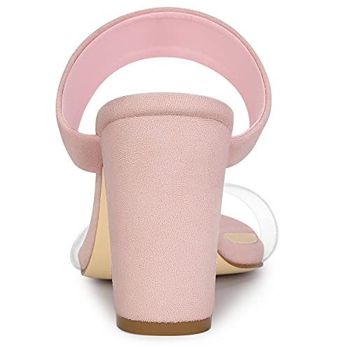 Allegra K Allegra K Women's Dual Clear Strap Block Heels Slides Pink Sandals 11 M US
