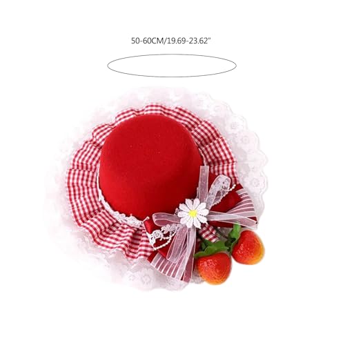 2PCS Delicate Bow Plaids Strawberry Side Clip Top Hat for Sweet Girls Lace Strawberry Bowler Hat4