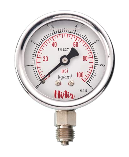 Image of Glycerin Filled Bottom Pressure Gauge 0-7kg /cm2 (0-100psi), 63mm (2.5inch) Dial Size, 1 /4BSP Male Connection, DM (Direct Mounting) Bottom Entry