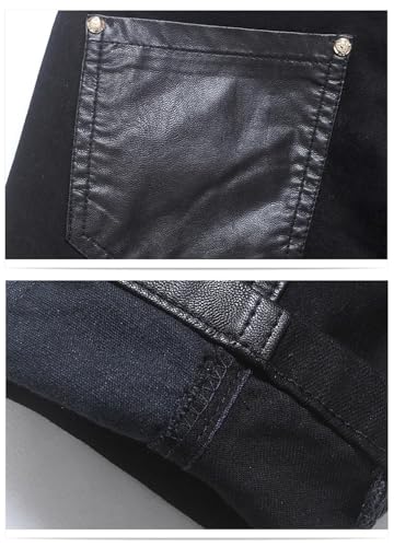 Men Slim Fit Pu Leather Patchwork Long Zipper Desgin Skinny Jeans Party Wear Pants4