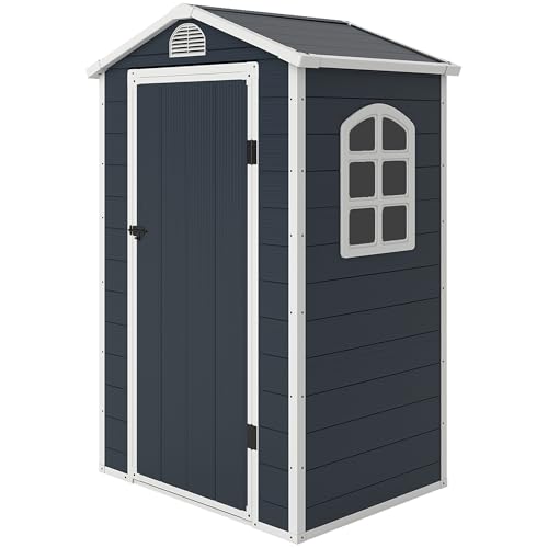 Outsunny Gerätehaus Kunststoff 1,9m² 134x104x204cm Geräteschuppen mit Satteldach Tür wetterfest Gartenhaus Outdoor Garten Schuppen Schrank für Hinterhof Außenbereich Dunkelgrau Outsunny Gerätehaus Kunststoff 1,9m² 134x104x204cm Geräteschuppen mit Satteldach Tür wetterfest Gartenhaus Outdoor Garten Schuppen Schrank für Hinterhof Außenbereich Dunkelgrau
