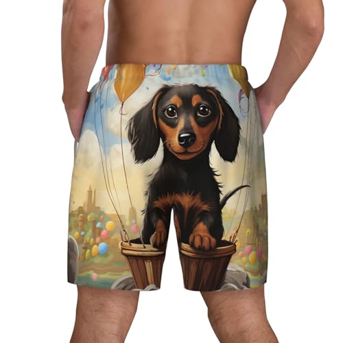 Men's Swim Trunks Quick Dry Board Shorts Dachshund Hot Air Balloon Beach Shorts with Pocket Bathing Suits for Men3