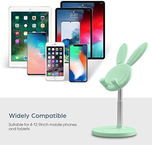 nediea Cute Bunny Phone Holder, Desktop Cell Phone Holder Stand, Height Angle Adjustable Phone Stand, Compatible with Most Mobile Phone or Tablet(4-10 Inch) (Green)
