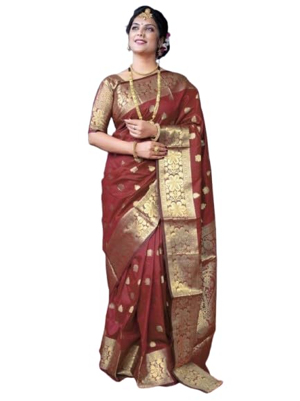 Image of Women's Kanjivaram Silk Saree with Blouse Piece, Banarasi Style,