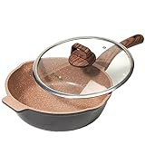 Ecowin Deep Frying pan with Lid, 5-Qt Saute Pan Nonstick with Helper Handle,11Inch Jumbo Cooker Covered with Granite Coating, Easy to Clean, Induction Compatible