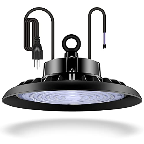 UFO LED High Bay Light 150W 22,500lm 5000K Daylight，0-10V Dimmable LED Warehouse Lights Commercial Shop Workshop Garage Factory Lowbay Area Lighting Fixture with US Plug 5’ Cable