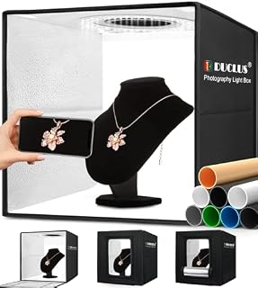 DUCLUS Light Box Photography 40cm Photo Booth, Portable Photo Studio Light Box with 10 Brightness Levels, 8 Backdrops and 2 Diffusers for Product Photography