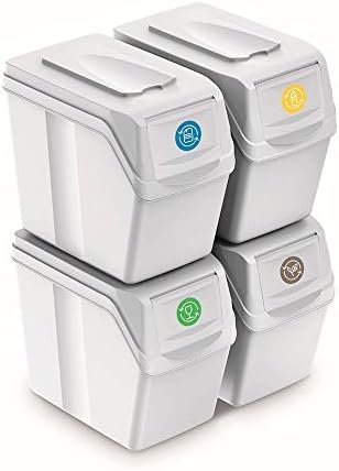 PROSPERPLAST Set of 4 Cubes 80 L Prosper Sortibox Plastic White Recycling Containers, Multicoloured, One Size