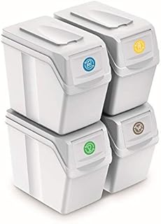 PROSPERPLAST Set of 4 Cubes 80 L Prosper Sortibox Plastic White Recycling Containers, Multicoloured, One Size