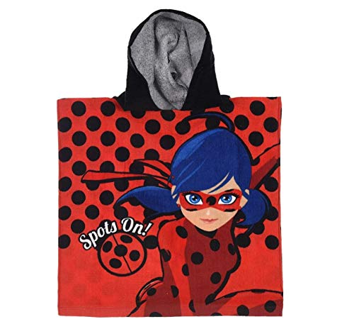 Poncho de baño con Capucha Miraculous Ladybug Negro – Capa de baño – Albornoz de Microfibra Talla única