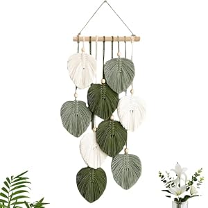 Xiciki Makramee Wandbehang, Wanddeko Schlafzimmer, Makramee Wandbehang Aus Baumwolle, Wandteppich, Boho Wand Deko mit Blattdesign, Handgemachter Wandteppich Boho für Wohnzimmer Schlafzimmer Deko