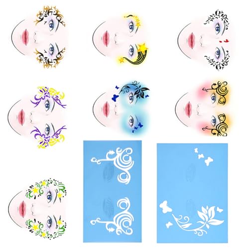 Adesivos de estêncil de pintura facial Sunicon, 7 estilos de estêncil de pintura facial reutilizável
