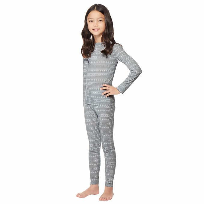 32º DEGREES 32 Kids' Heat Long Sleeve Crew Neck + Legging Set (S-6/7, Grey Snow Flake)2