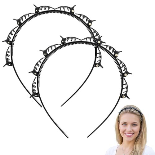 LOMSUXA 2 Stück Haarreif mit klammern geflochtene Haarspangen Double Bangs Hairstyle Clip Hairstyle Hairpin geflochtene Stirnbänder frisurenhilfe Haarnadeln Friseurbedarf (Schwarz)