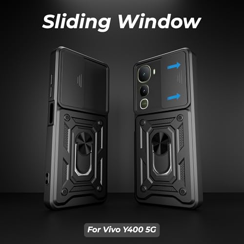 Image of A rtistque Armor Bumper Back Case Cover for Vivo Y400 5G | Stylish Ring Holder & Inbuilt Stand | Sliding Camera Cover | Shockproof Design | Stylish Design | Vivo Y400 Back Cover Back Cover - Black