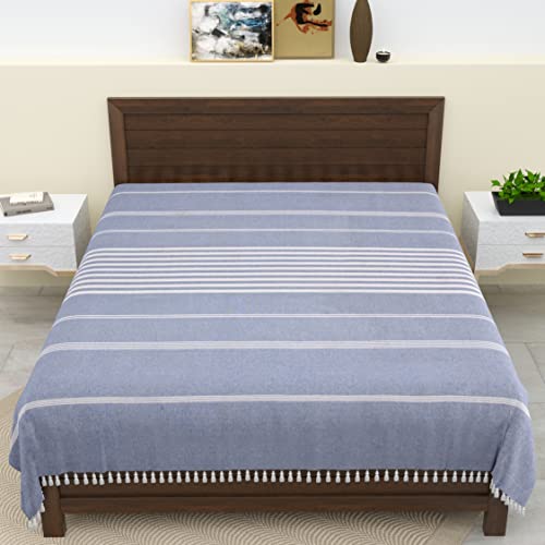 Image of 210 TC Cotton Bedsheet | Handmade Double Bedsheet | Handloom Bedsheets | Without Pillow Cover | Double Bedsheet for Summer (90X100 Inches, 7.5 x 8.3 Feet (Rock Blue)