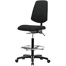 Thomas 1163J30 Fabric High Bench Height Chair with Medium Back and Tilt, Nylon Base, Adjustable Arms, Chrome Foot Ring, Casters, Black