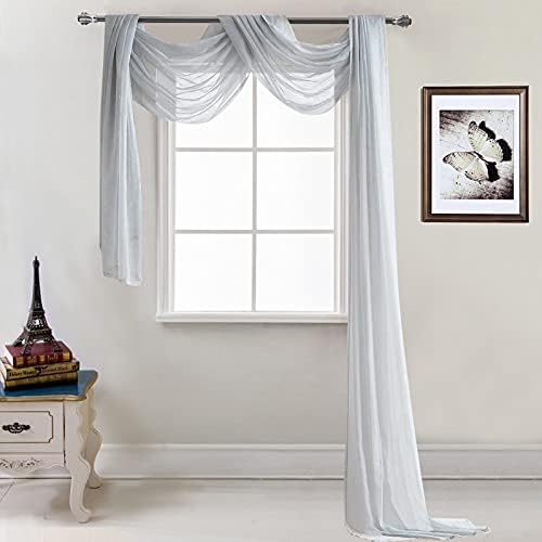 THE WHITE SHOP White Sheer Window Scarf Valance for Windows White Sheer Scarf Curtainsfor Living Room Bedroom Curtain Drapes Wedding Party Canopy Bed 52×216,Grey