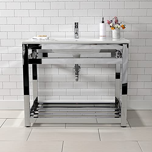 Kingston Brass Vwp3722A1 Quadras Console Sink, White/Polished Chrome #TOP3