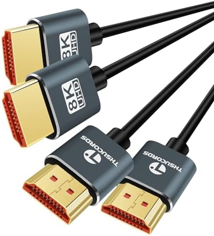 Ultra Thin 8K 4K HDMI Cable 3M Pack of 2 Slim Flexible Soft High Speed HDMI 2.1 Support 4K @ 120Hz 8K @ 60Hz 48Gbps Compatible with Roku TV/HDTV/PS5/Blu-ray