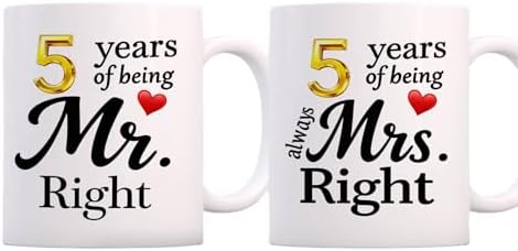 SIUNY 5 Year Anniversary For Couple Coffee Mugs Set of 2-5th Wedding Gifts Decorations for Parents Grandparents Husband Wife Him Her 11oz (5th)