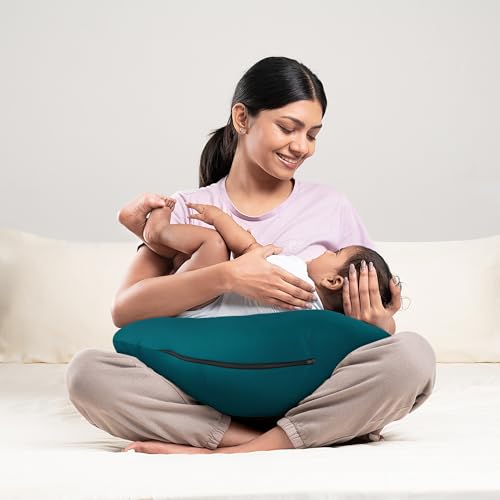 Image of Wakefit Nursing Pillow for Breastfeeding & Baby Care | 5 in 1 Feeding Pillow with Bamboo Waterproof Removable Cover | Super Soft & Machine Washable Waterproof Cover | Teal