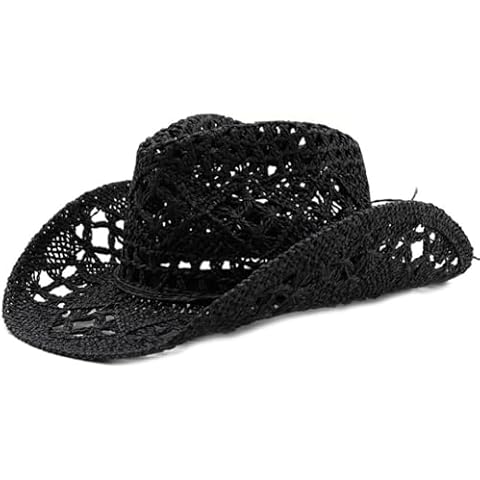 CCAKXCJJ Straw Cowboy Hat Womens Straw Cowgirl Hat Straw Cowboy Hats for Women Sun Hat Brim Summer Sunhat Handmade Hats 41454-csy Black Cover