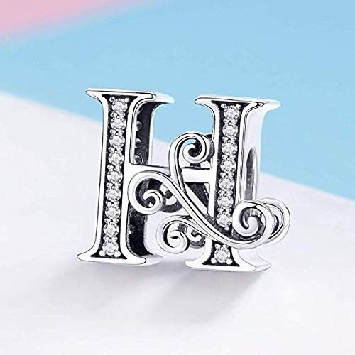 Genuine 925 Sterling Silver Initial A-Z Alphabet Bead 26 Letter Charms for Pandora Bracelet Jewellery (H) - Image 3