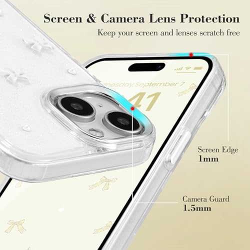 EYZUTAK Case for iPhone 15, Bling Glitter 3D Bowknot Phone Case Cute Sparkly Crystal Clear Bow Aesthetic Design Case Slim Soft Durable TPU Transparent Protective Cover for Women Girl - White Bow by EYZUTAK - Used condition - Image 2