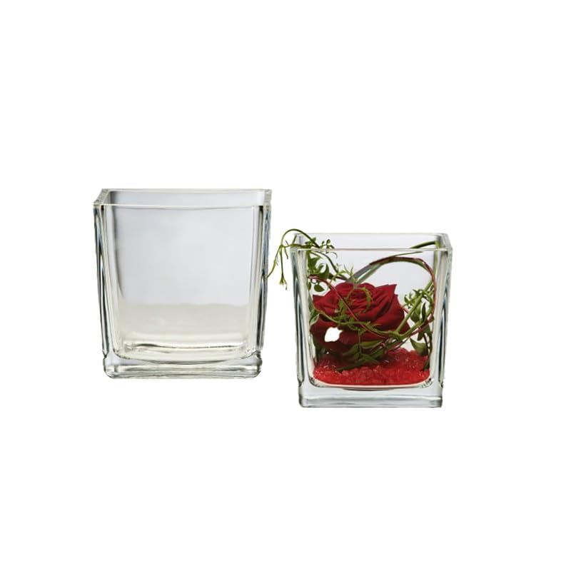 Fleurs et Délices - Vase Cube en Verre Transparent 12x12cm - Lot de 2 Vases pour Fleurs, Bougies et Plantes Succulentes - Centre de Table Mariage Décoration Intérieure