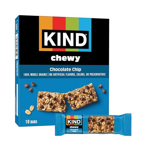 KIND Chewy Granola Bars, Chocolate Chip, Gluten Free, Low Calorie, Healthy Snacks, 10 Count